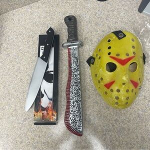 Jason Voorhees Friday the 13th Mask machete and bonus Halloween knife
